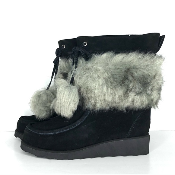 NIB Bearpaw Arden Boots in Black Women’s 9 Winter Pull On Sheep Fur Lined Shoes - Picture 2 of 8